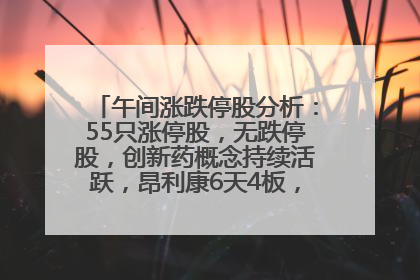 午间涨跌停股分析：55只涨停股，无跌停股，创新药概念持续活跃，昂利康6天4板，众生药业2连板